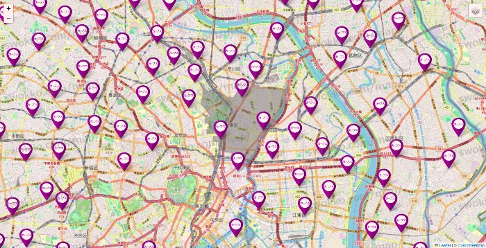 東京都のカーブスの店舗地図