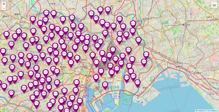 東京都のカーブスの店舗地図