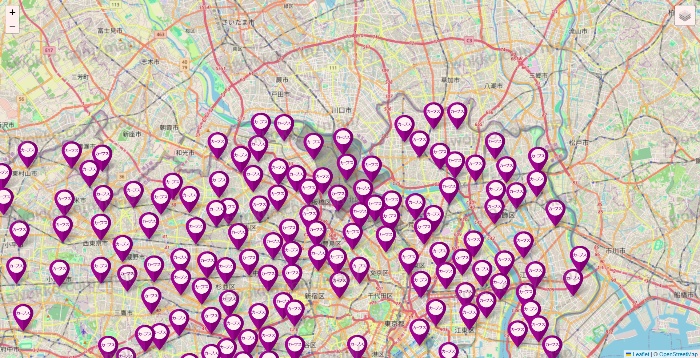 東京都のカーブスの店舗地図