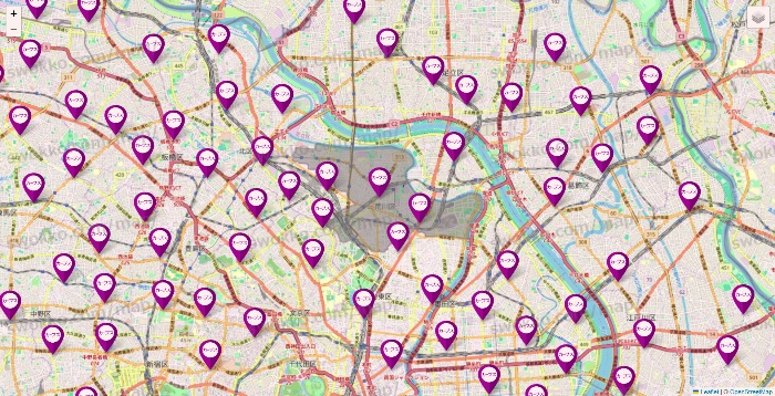 東京都のカーブスの店舗地図