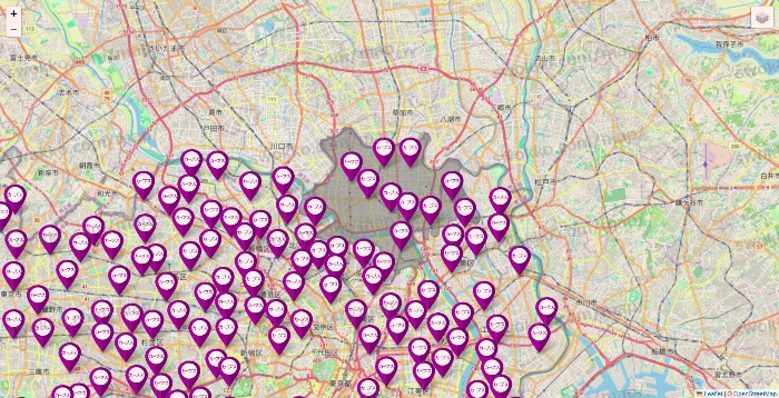 東京都のカーブスの店舗地図