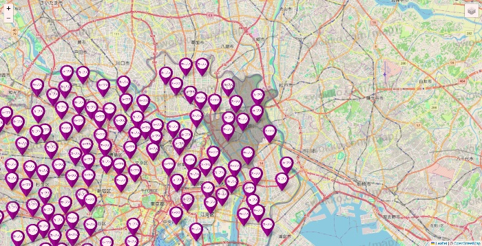 東京都のカーブスの店舗地図