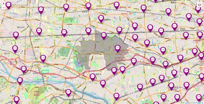 東京都のカーブスの店舗地図