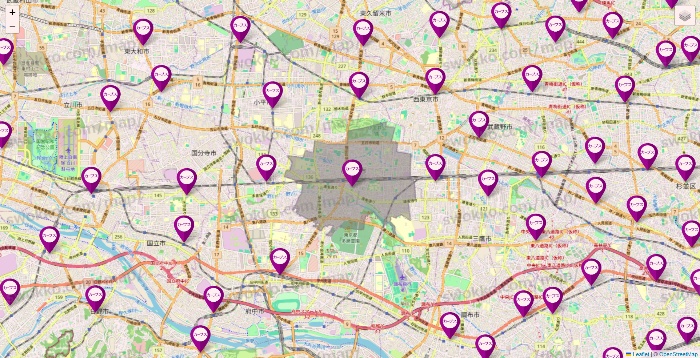 東京都のカーブスの店舗地図