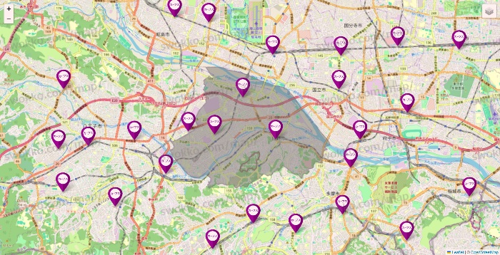 東京都のカーブスの店舗地図