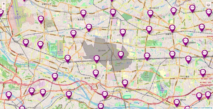 東京都のカーブスの店舗地図
