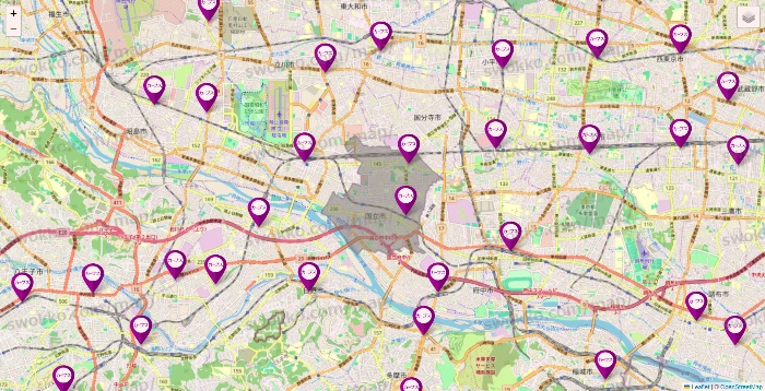 東京都のカーブスの店舗地図