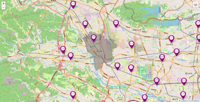 東京都のカーブスの店舗地図