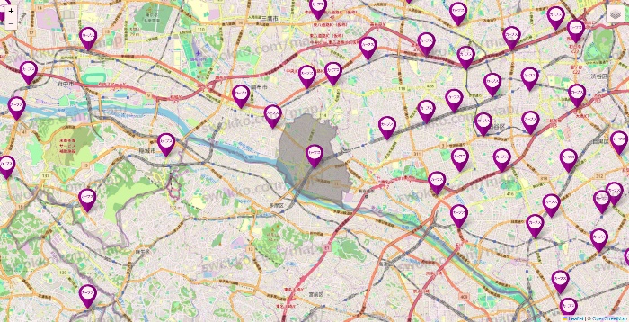 東京都のカーブスの店舗地図