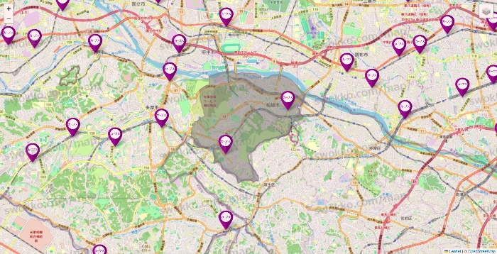 東京都のカーブスの店舗地図