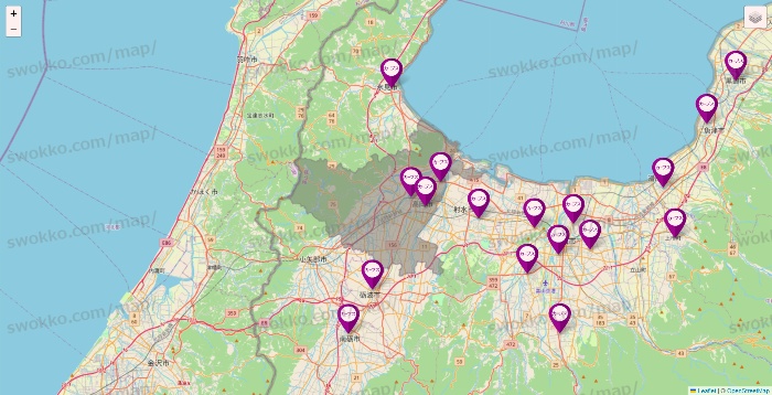 富山県のカーブスの店舗地図