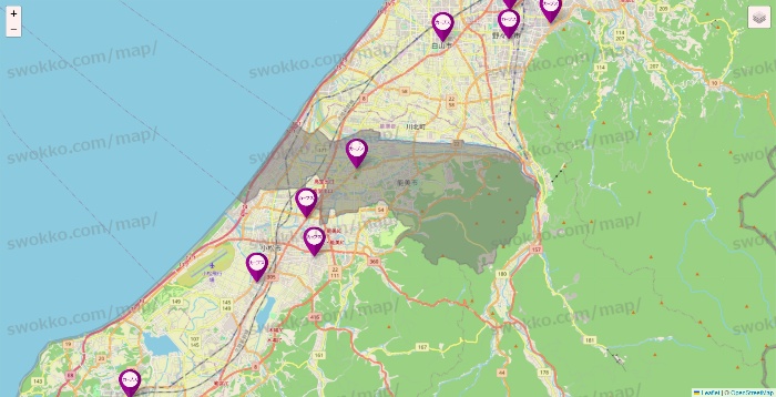 石川県のカーブスの店舗地図