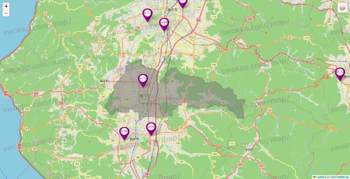 福井県のカーブスの店舗地図