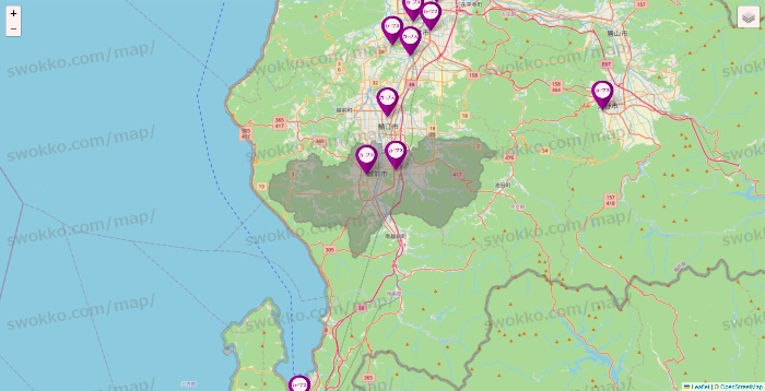 福井県のカーブスの店舗地図