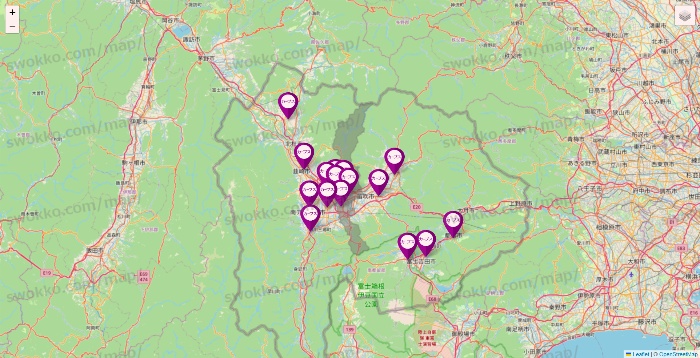 山梨県のカーブスの店舗地図