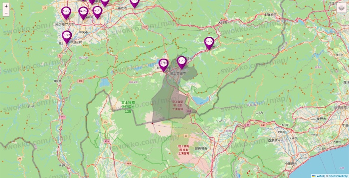 山梨県のカーブスの店舗地図