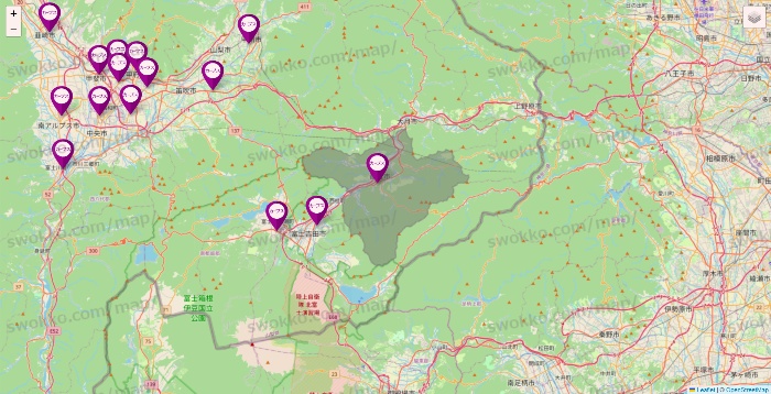 山梨県のカーブスの店舗地図