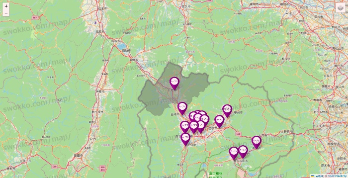 山梨県のカーブスの店舗地図