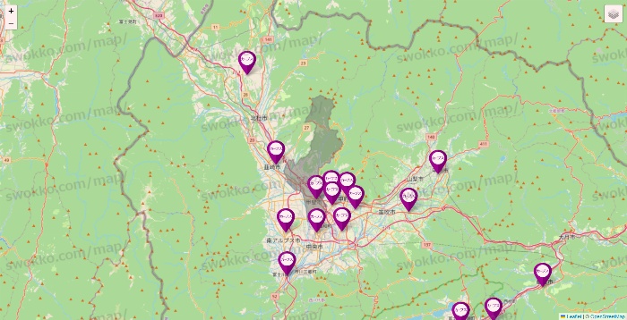 山梨県のカーブスの店舗地図