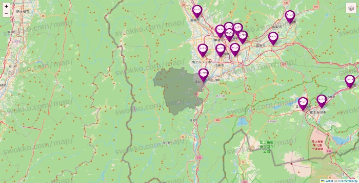 山梨県のカーブスの店舗地図