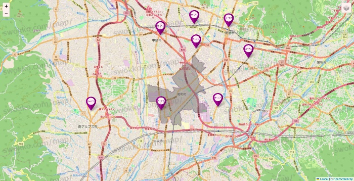 山梨県のカーブスの店舗地図