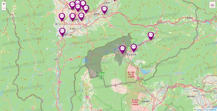 山梨県のカーブスの店舗地図