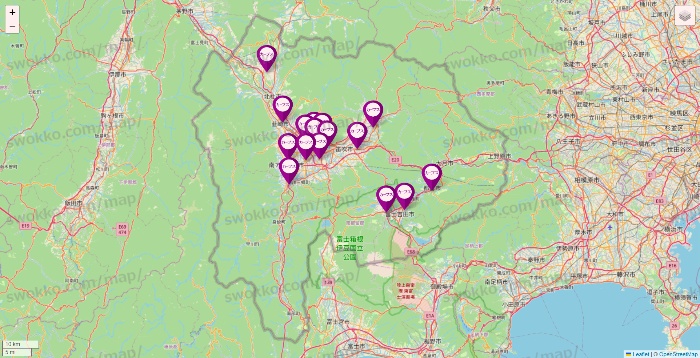 山梨県のカーブスの店舗地図