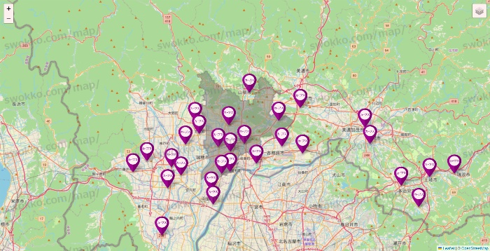 岐阜県のカーブスの店舗地図