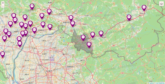 岐阜県のカーブスの店舗地図
