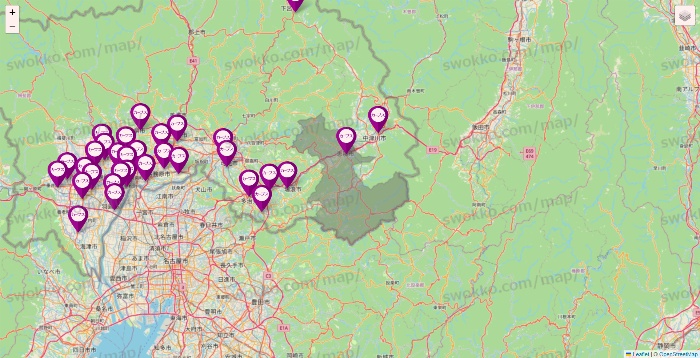 岐阜県のカーブスの店舗地図