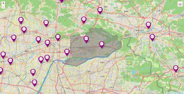 岐阜県のカーブスの店舗地図