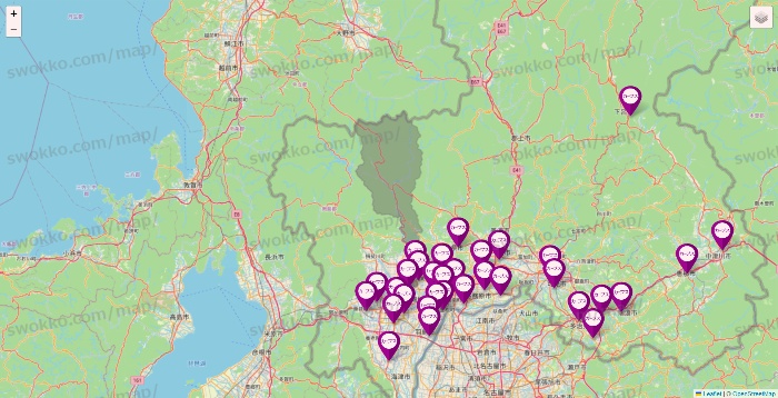 岐阜県のカーブスの店舗地図