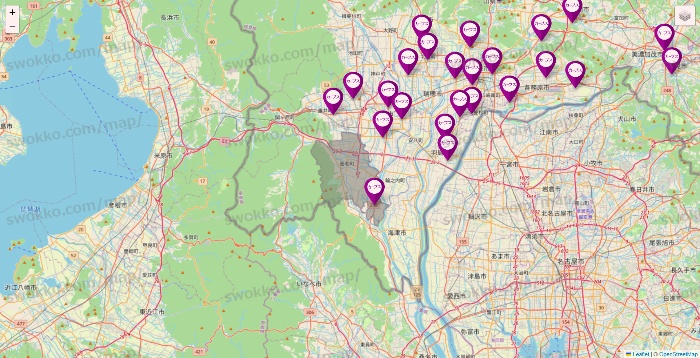 岐阜県のカーブスの店舗地図