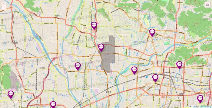 岐阜県のカーブスの店舗地図