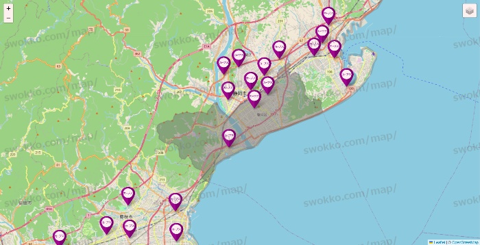 静岡県のカーブスの店舗地図