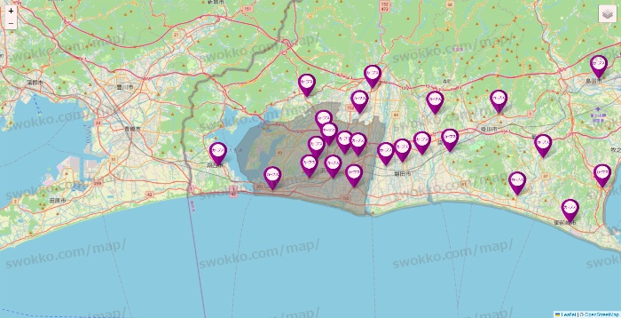 静岡県のカーブスの店舗地図
