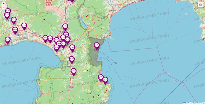 静岡県のカーブスの店舗地図