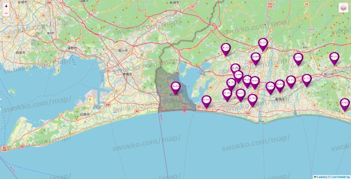 静岡県のカーブスの店舗地図