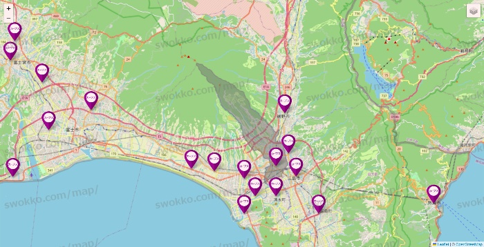 静岡県のカーブスの店舗地図