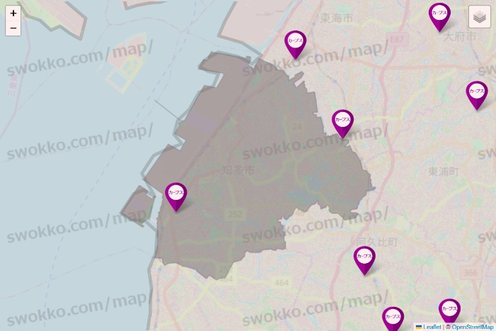 愛知県のカーブスの店舗地図