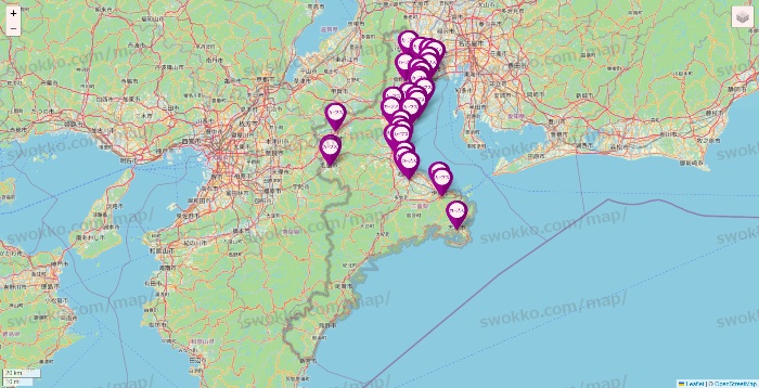 三重県のカーブスの店舗地図