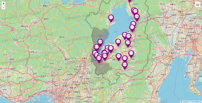 滋賀県のカーブスの店舗地図