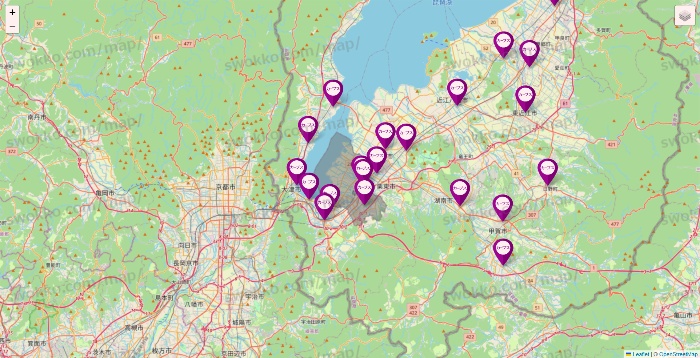 滋賀県のカーブスの店舗地図