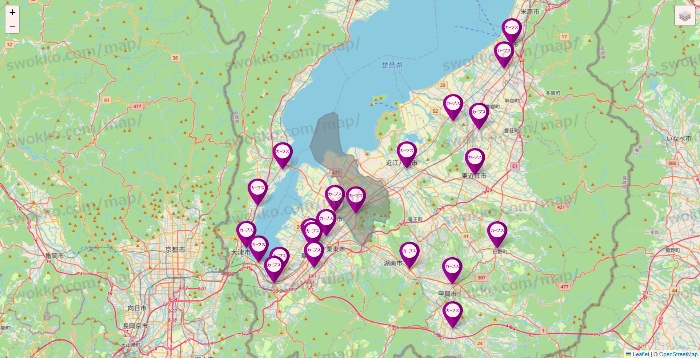 滋賀県のカーブスの店舗地図