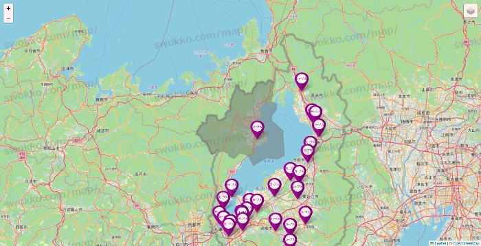 滋賀県のカーブスの店舗地図