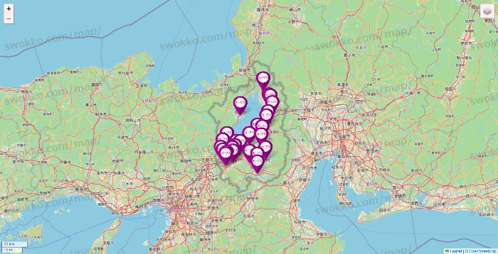 滋賀県のカーブスの店舗地図