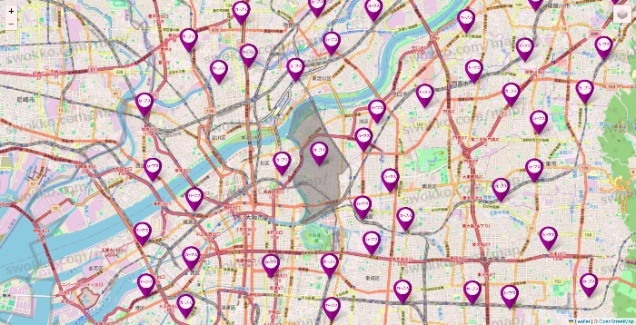 大阪府のカーブスの店舗地図