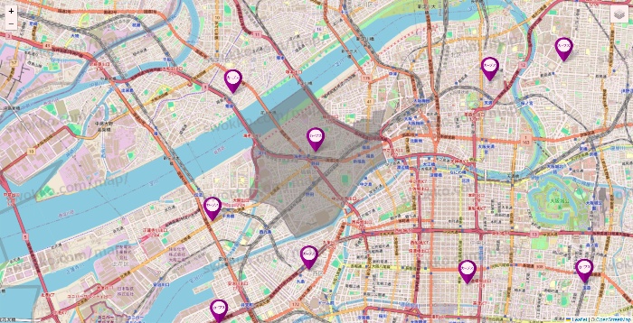 大阪府のカーブスの店舗地図