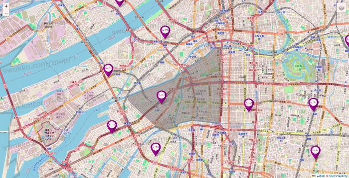 大阪府のカーブスの店舗地図