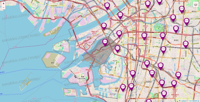 大阪府のカーブスの店舗地図